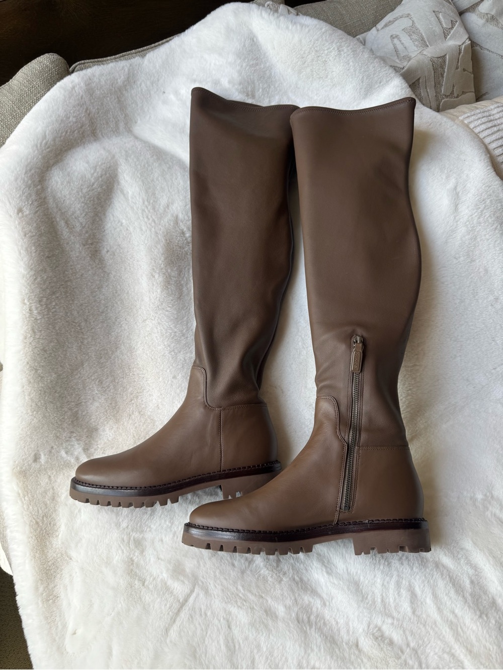 Vince Women's Tall Wheat Color Boots with Side Zip Size 10
